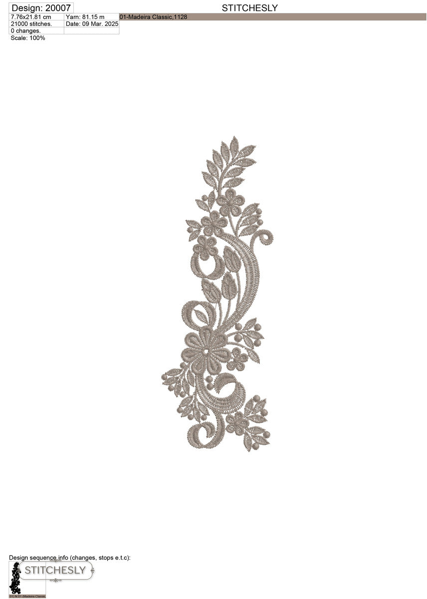 Detail view of Five Floral Borders Bundle machine embroidery design