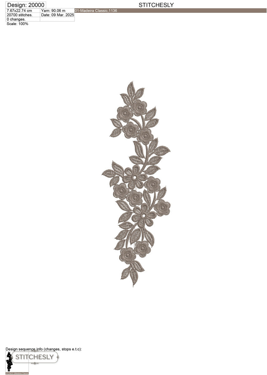 Detail view of Five Floral Borders Bundle machine embroidery design