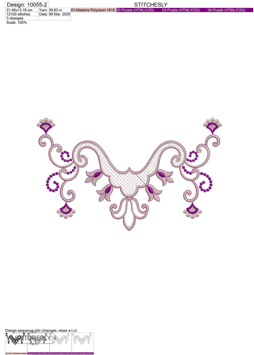 Detail view of Floral Garland Neckline machine embroidery design