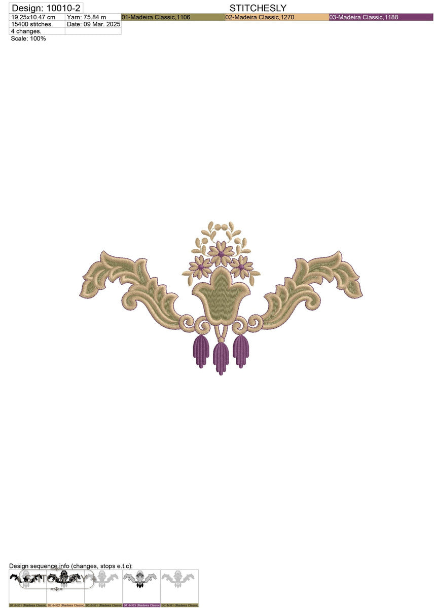 Detail view of Floral Tassel Border machine embroidery design