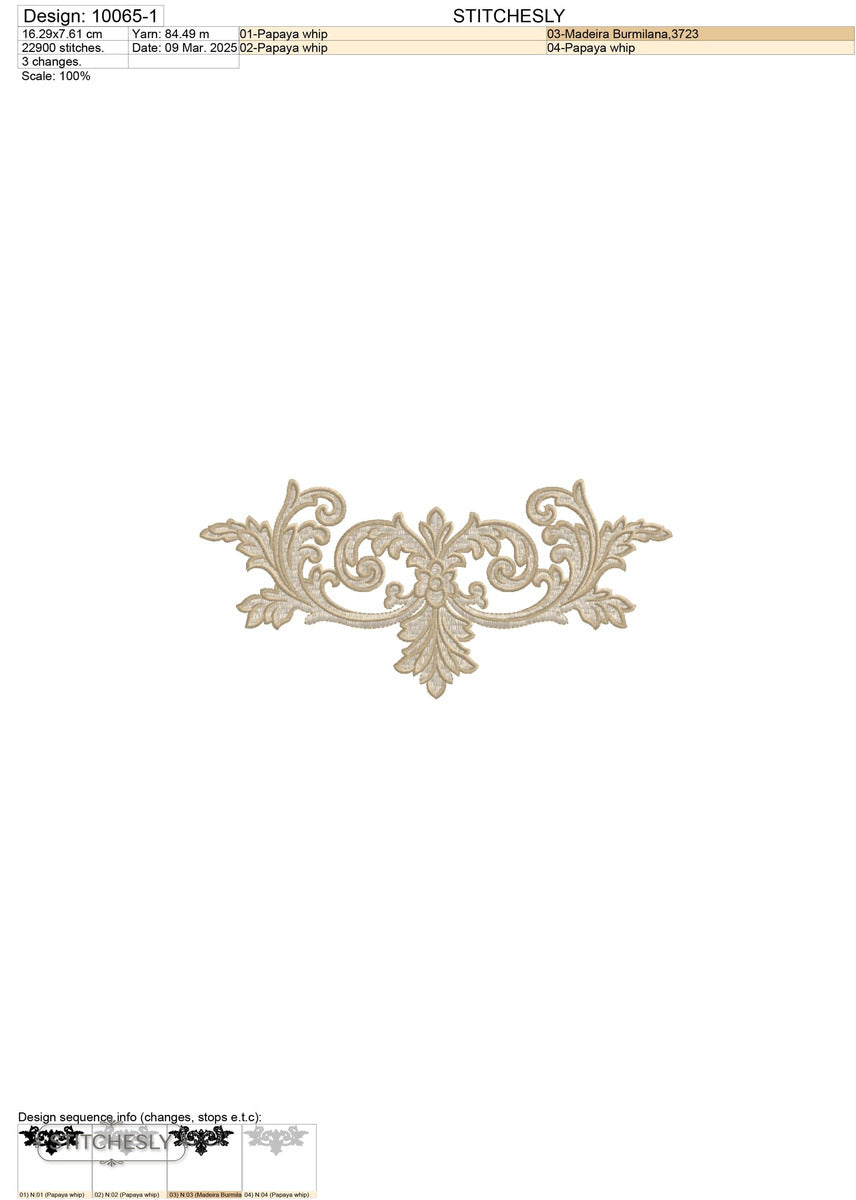 Detail view of Gold Floral Pillow Accent machine embroidery design