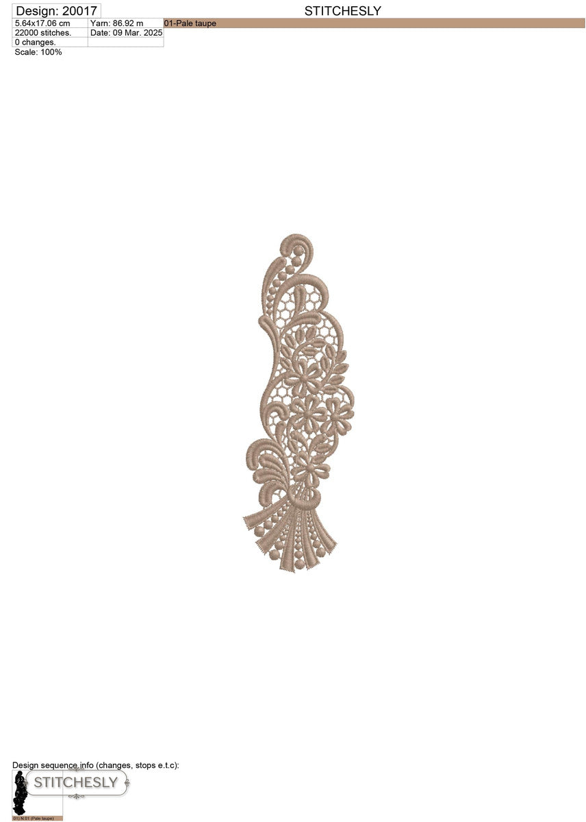Detail view of Gold Lace Table Linen Border machine embroidery design