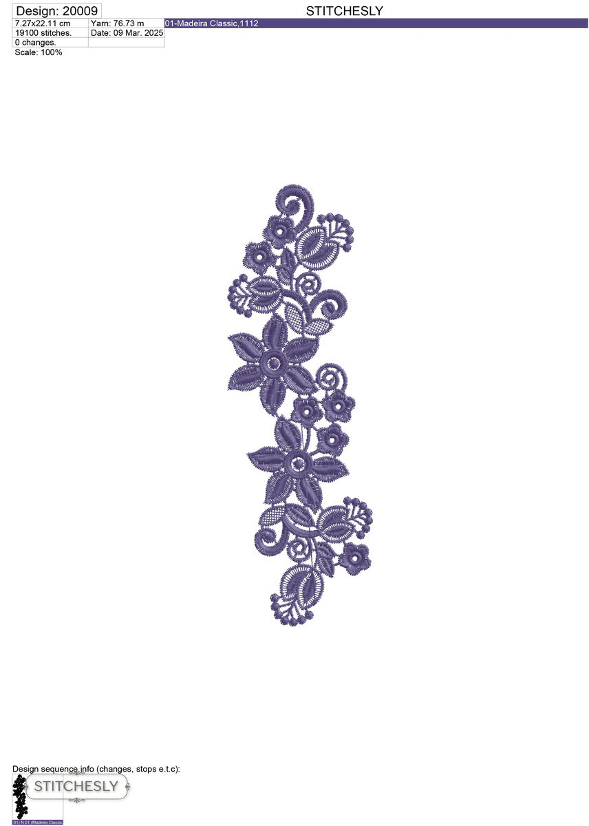 Detail view of Golden Floral Border machine embroidery design