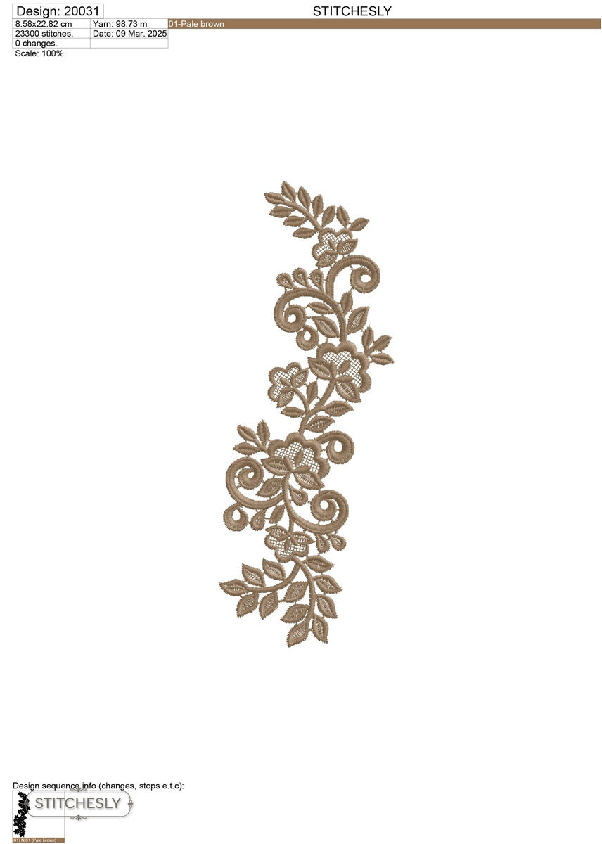 Detail view of Golden Floral Cushion Border machine embroidery design