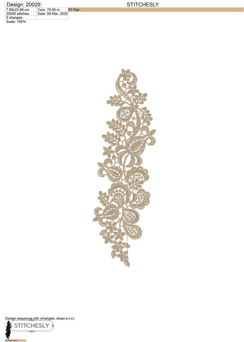 Detail view of Golden Lace Napkin Border machine embroidery design
