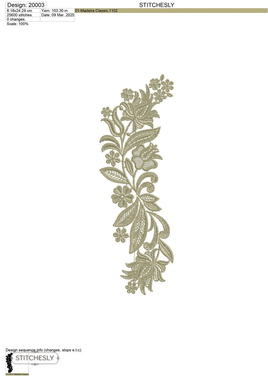 Detail view of Golden Leaf Floral Border machine embroidery design