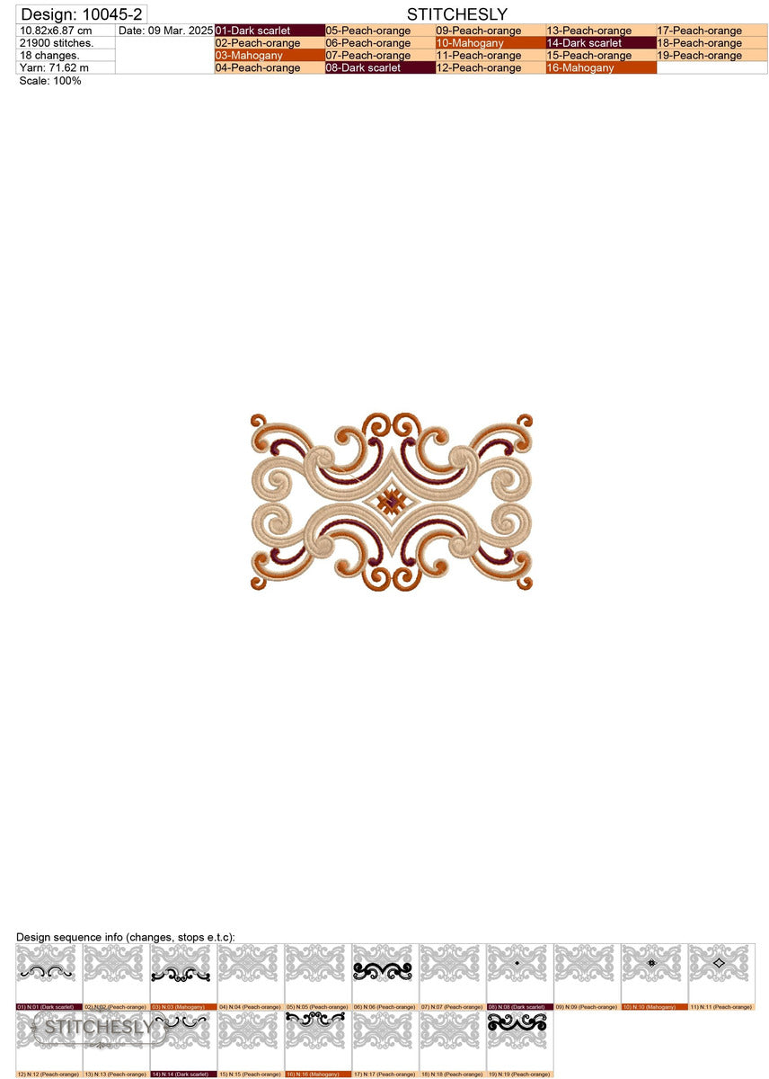 Detail view of Interlaced Baroque Scroll Border machine embroidery design