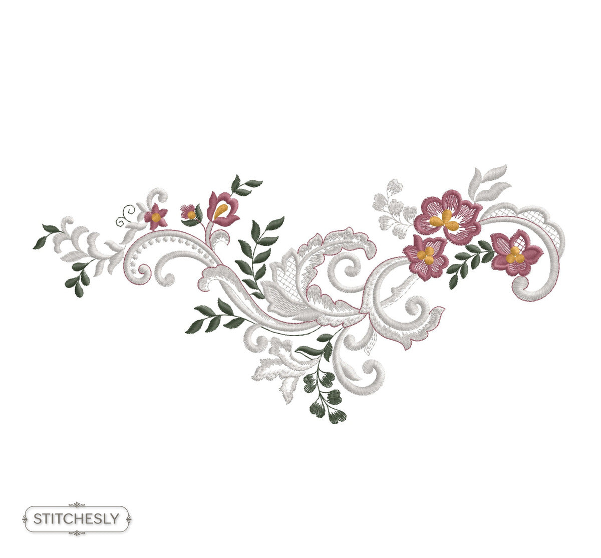 Detail view of Large Rose Leaf Border machine embroidery design
