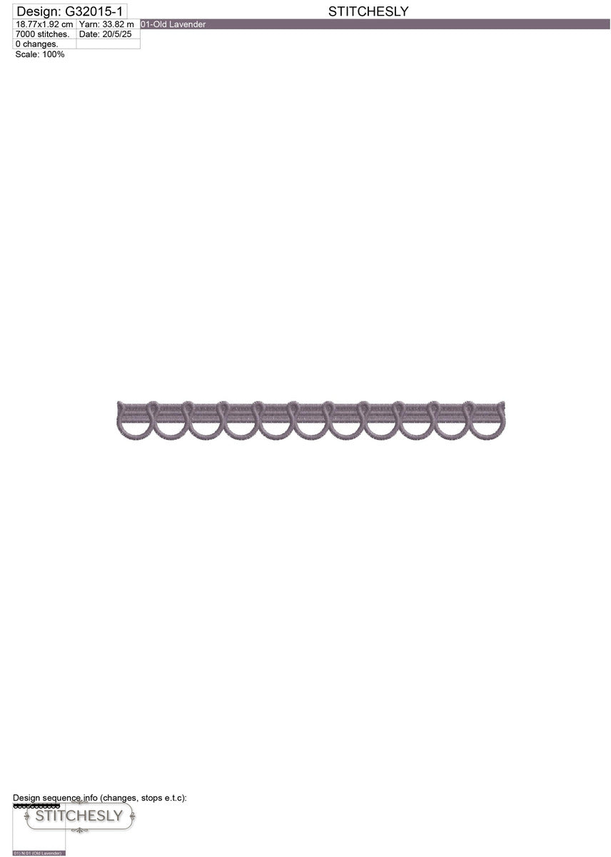 Detail view of Looped Ribbon Border machine embroidery design
