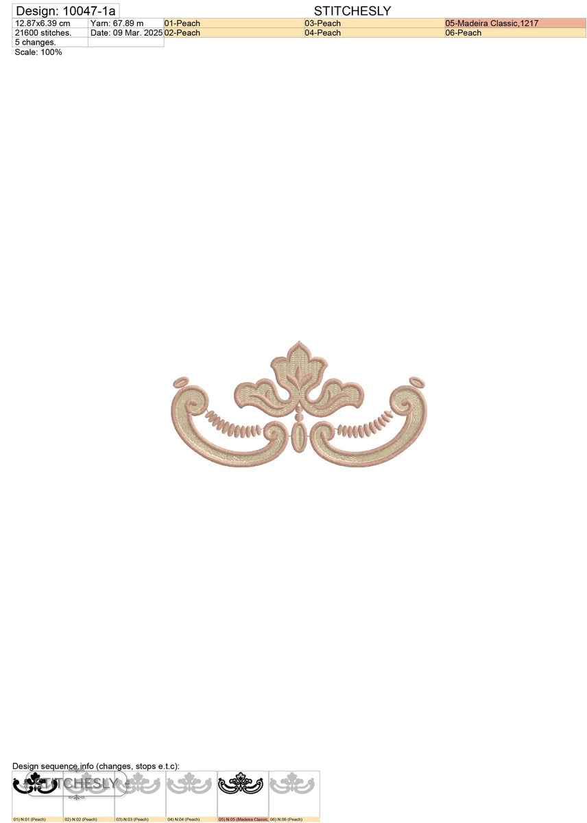 Detail view of Mini Gold Drop Ornament machine embroidery design