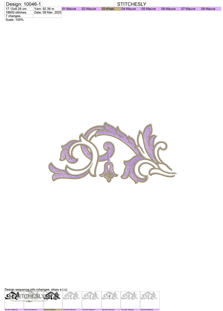 Detail view of Mini Gold Scroll Accent machine embroidery design