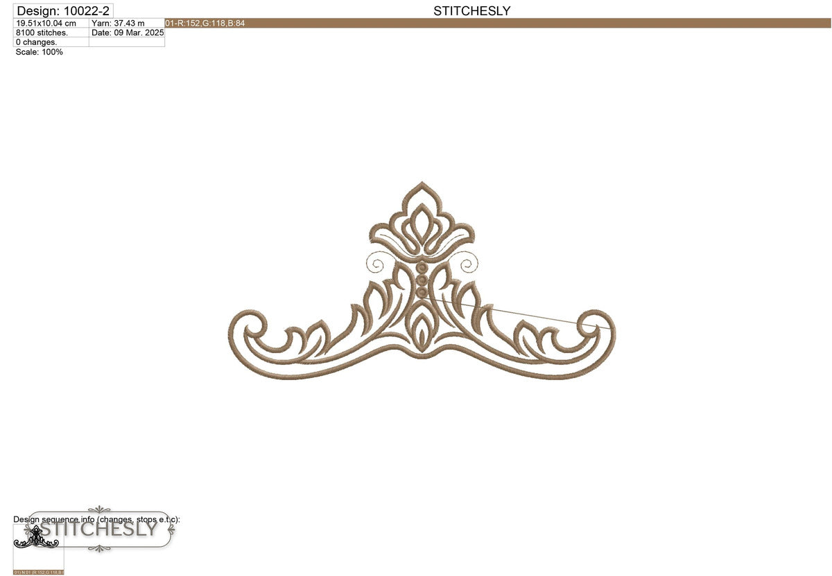 Detail view of Minimal Ornamental Scroll Border machine embroidery design