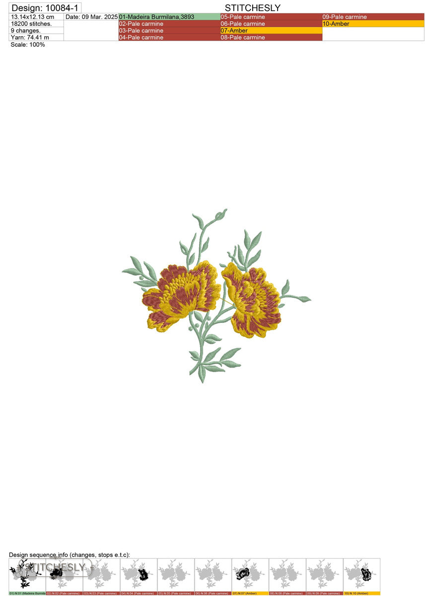Detail view of Navy Mini Rose Motif machine embroidery design