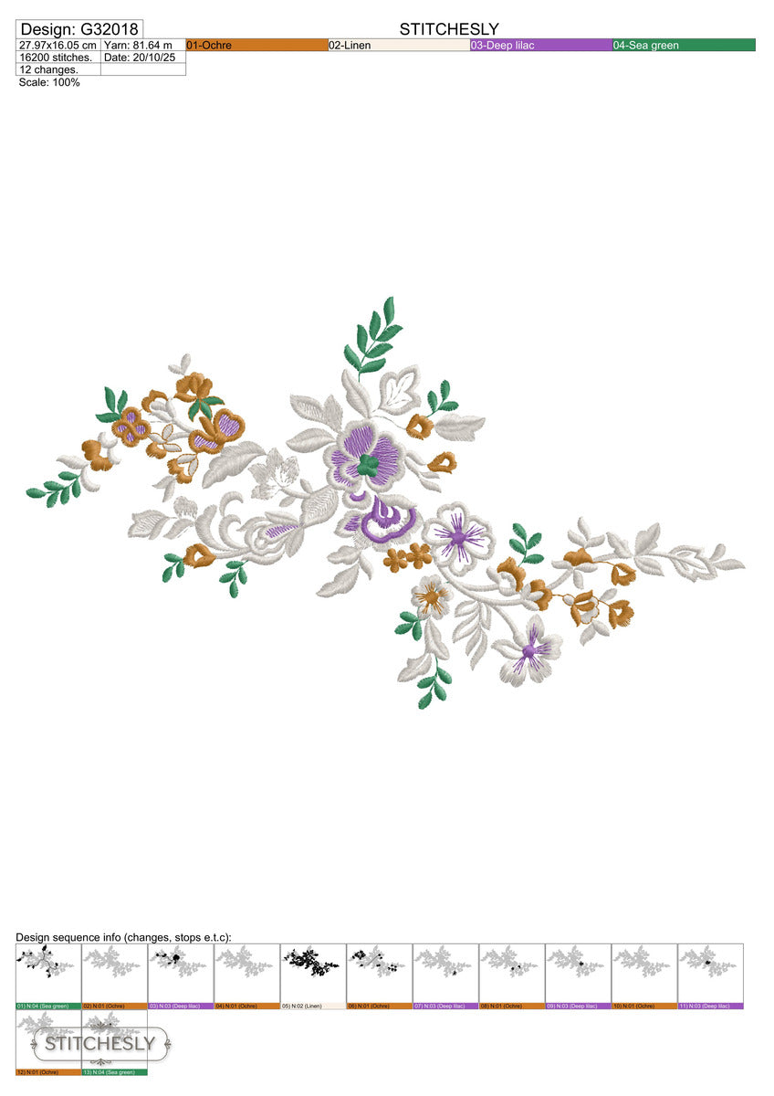 Detail view of Pastel Floral Cushion machine embroidery design