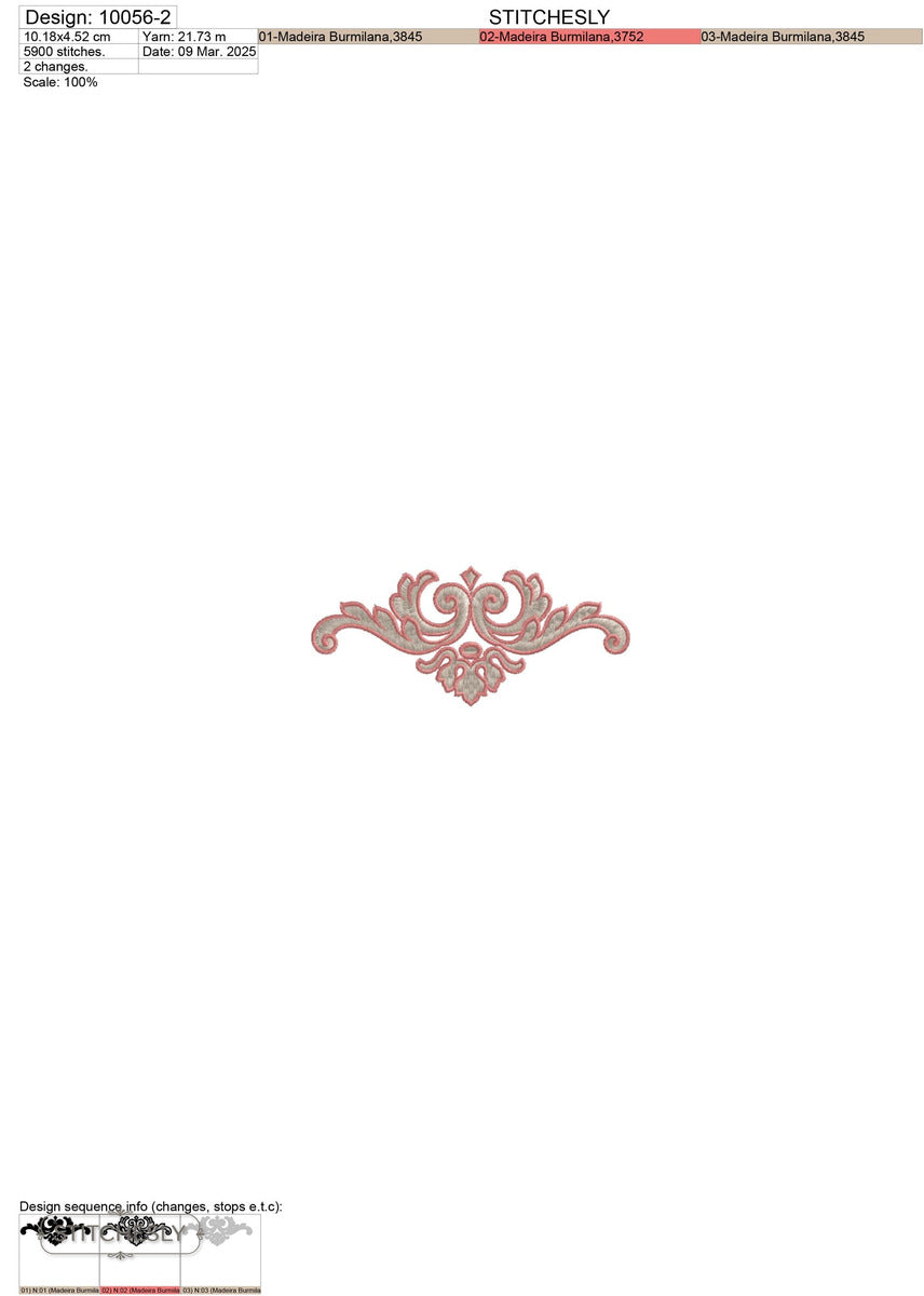 Detail view of Pink Crown Scroll Border machine embroidery design