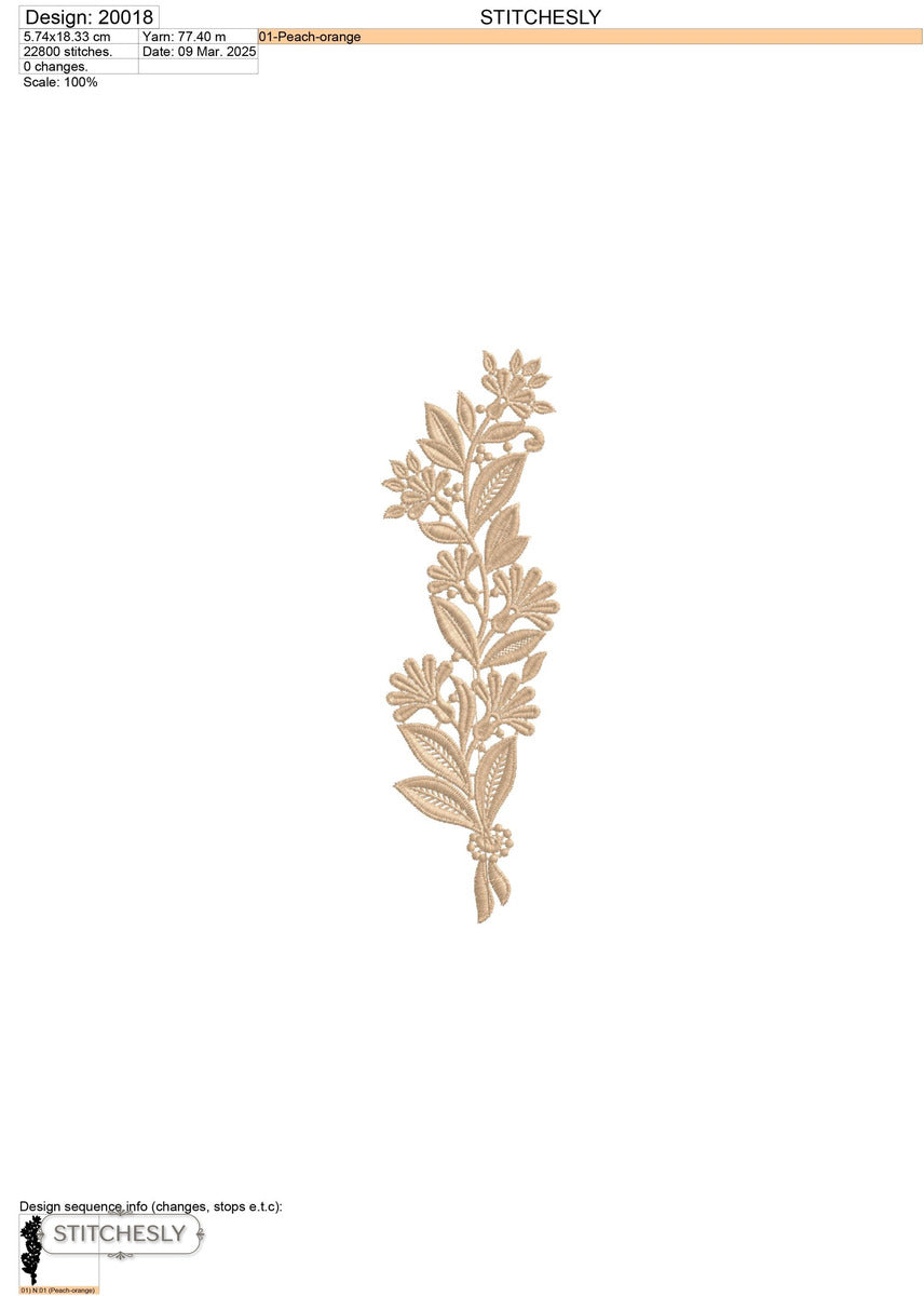 Detail view of Red Leaf Floral Border machine embroidery design