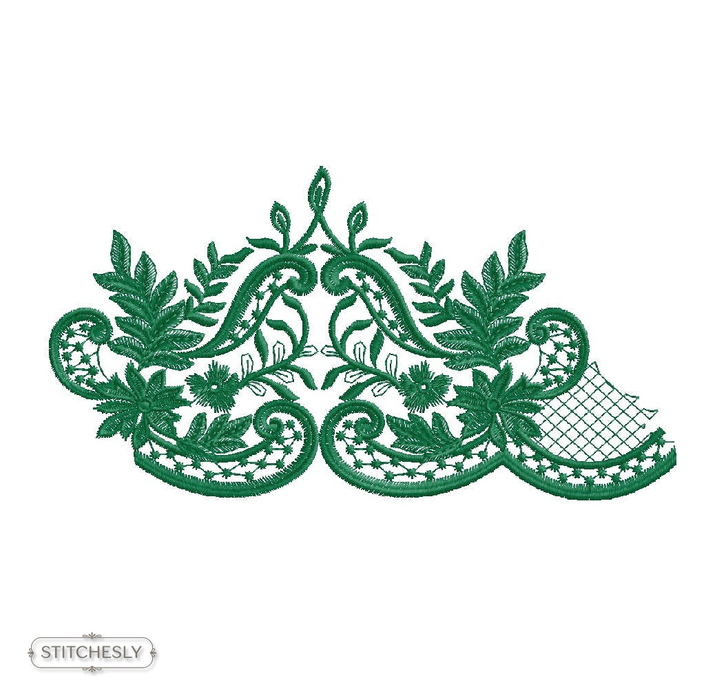 Detail view of Rose Leaf Scroll Border machine embroidery design