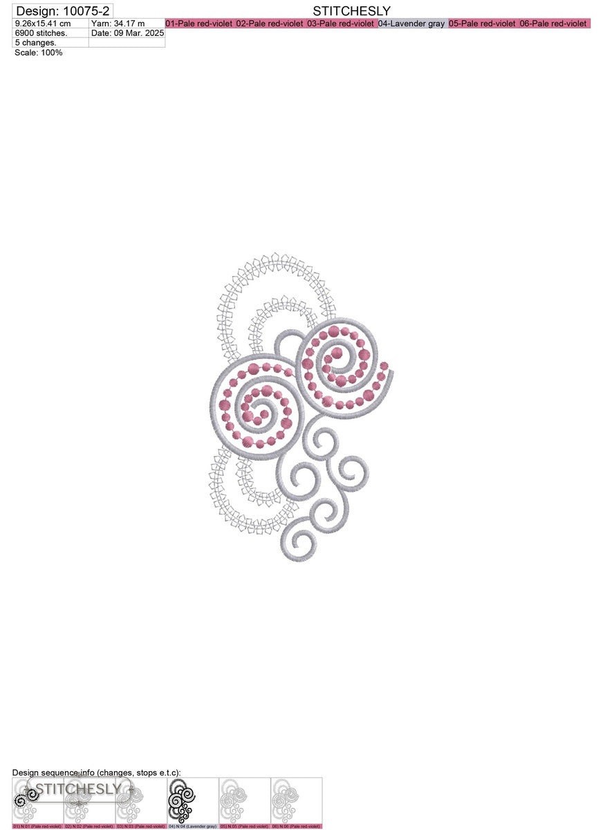 Detail view of Spiral Bead Accent machine embroidery design