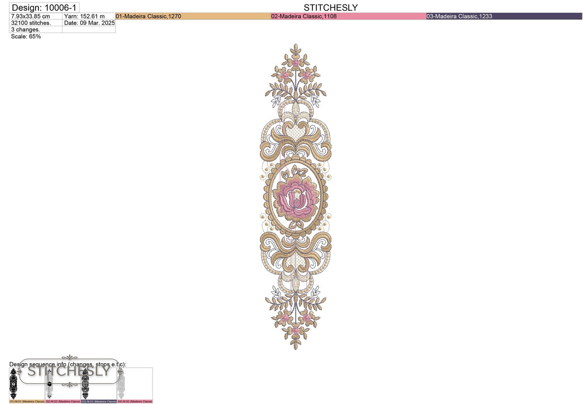 Detail view of Victorian Rose Filigree Panel machine embroidery design