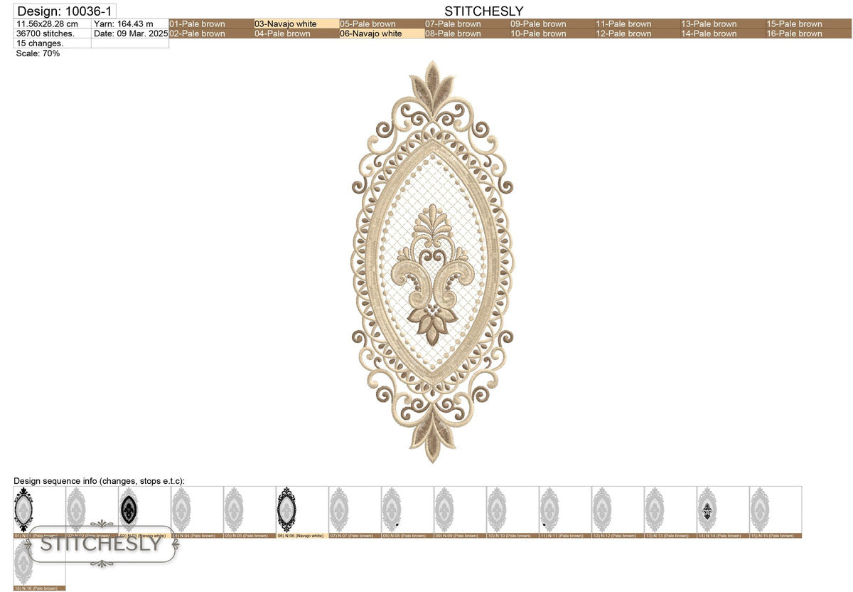 Detail view of Vintage Oval Filigree Frame machine embroidery design