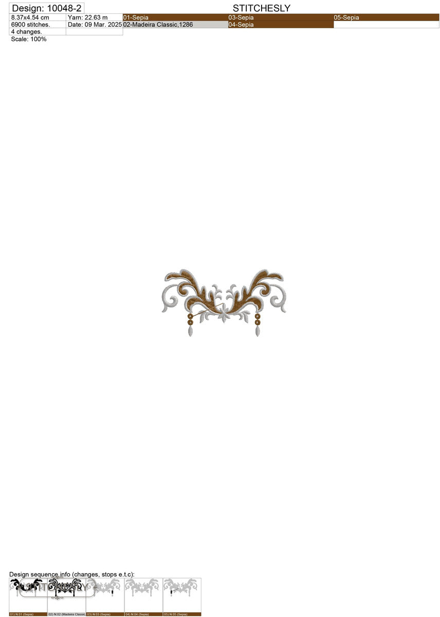 Detail view of Baroque Pillow Corner machine embroidery design