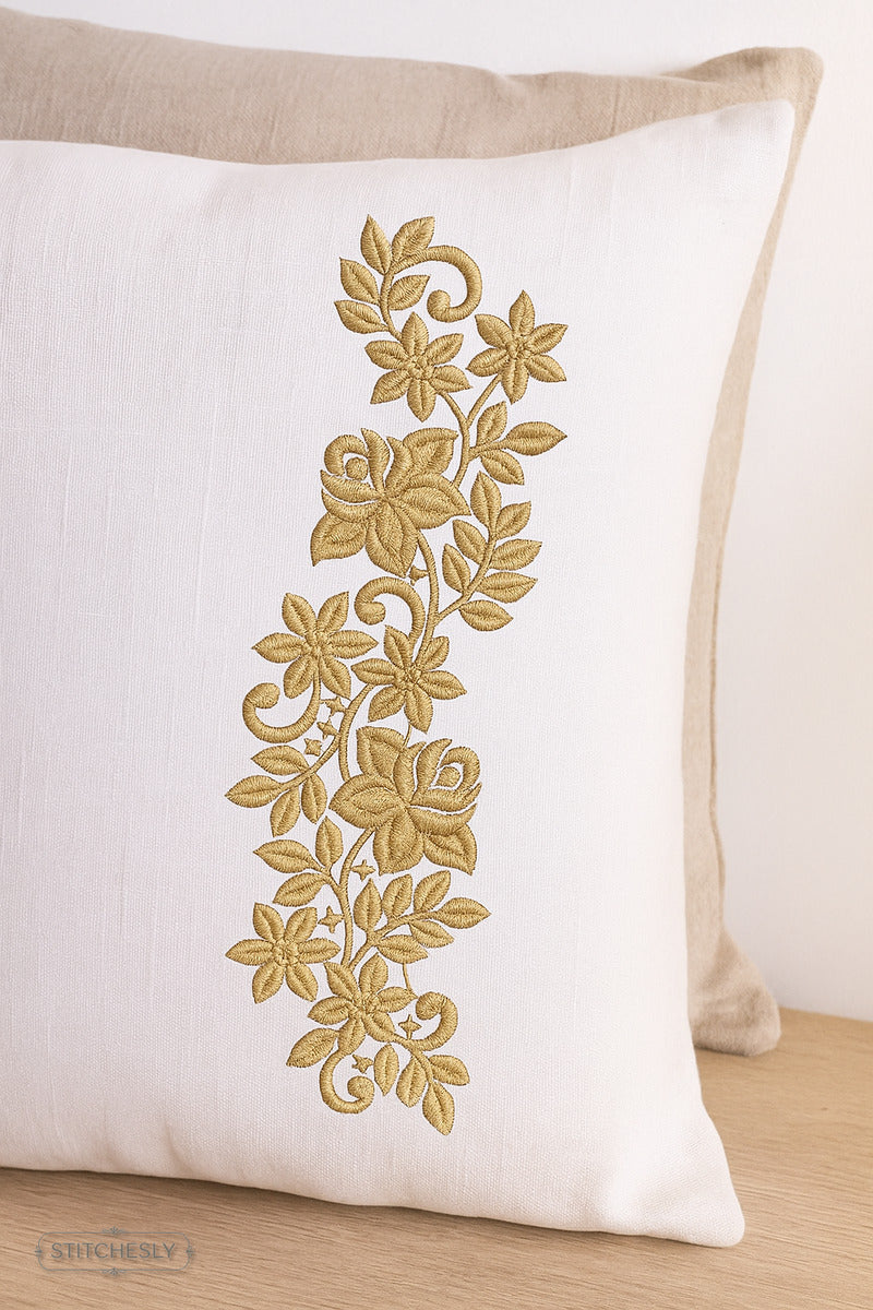 Detail view of Beige Floral Cushion Border machine embroidery design