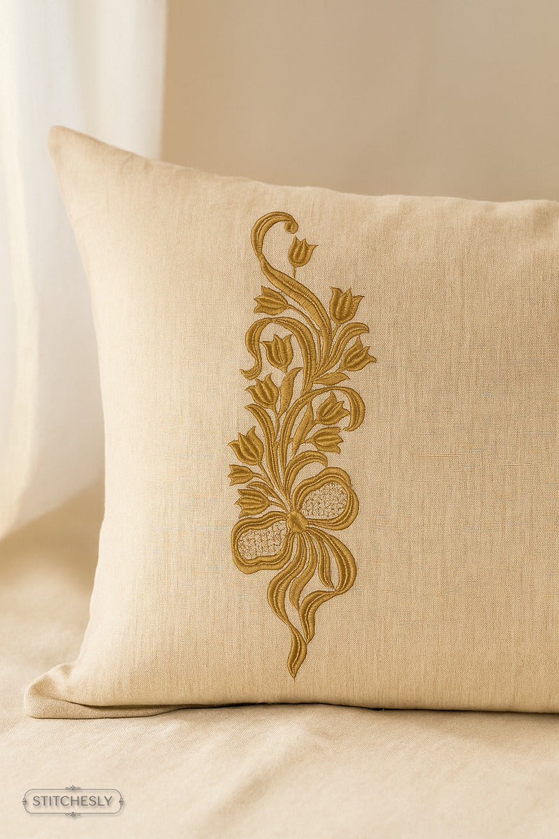 Detail view of Beige Lace Floral Border machine embroidery design