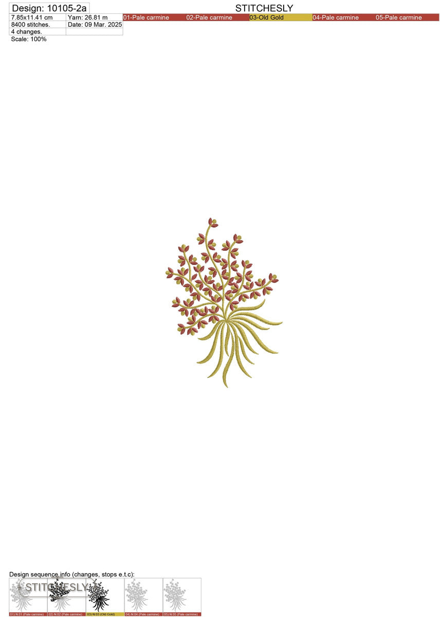 Detail view of Berry Botanical Spray machine embroidery design