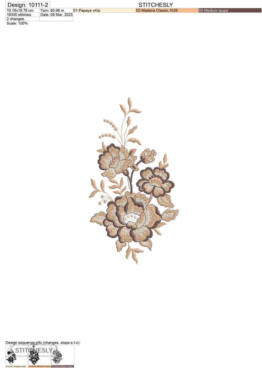 Detail view of Blue Floral Cushion machine embroidery design
