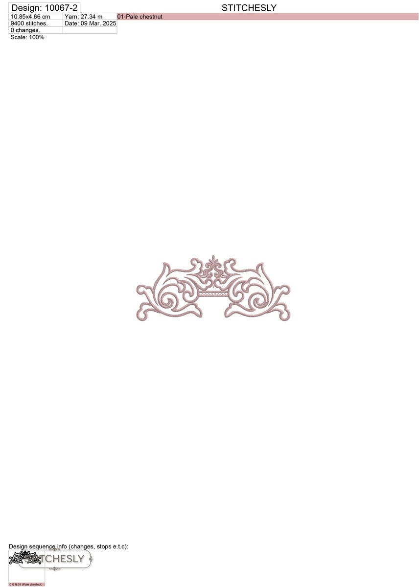 Detail view of Dusty Pink Scroll Border machine embroidery design