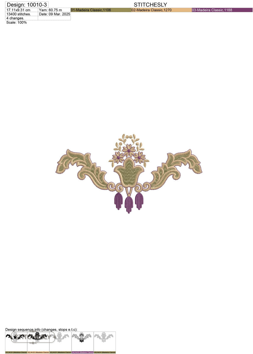 Detail view of Floral Tassel Border machine embroidery design