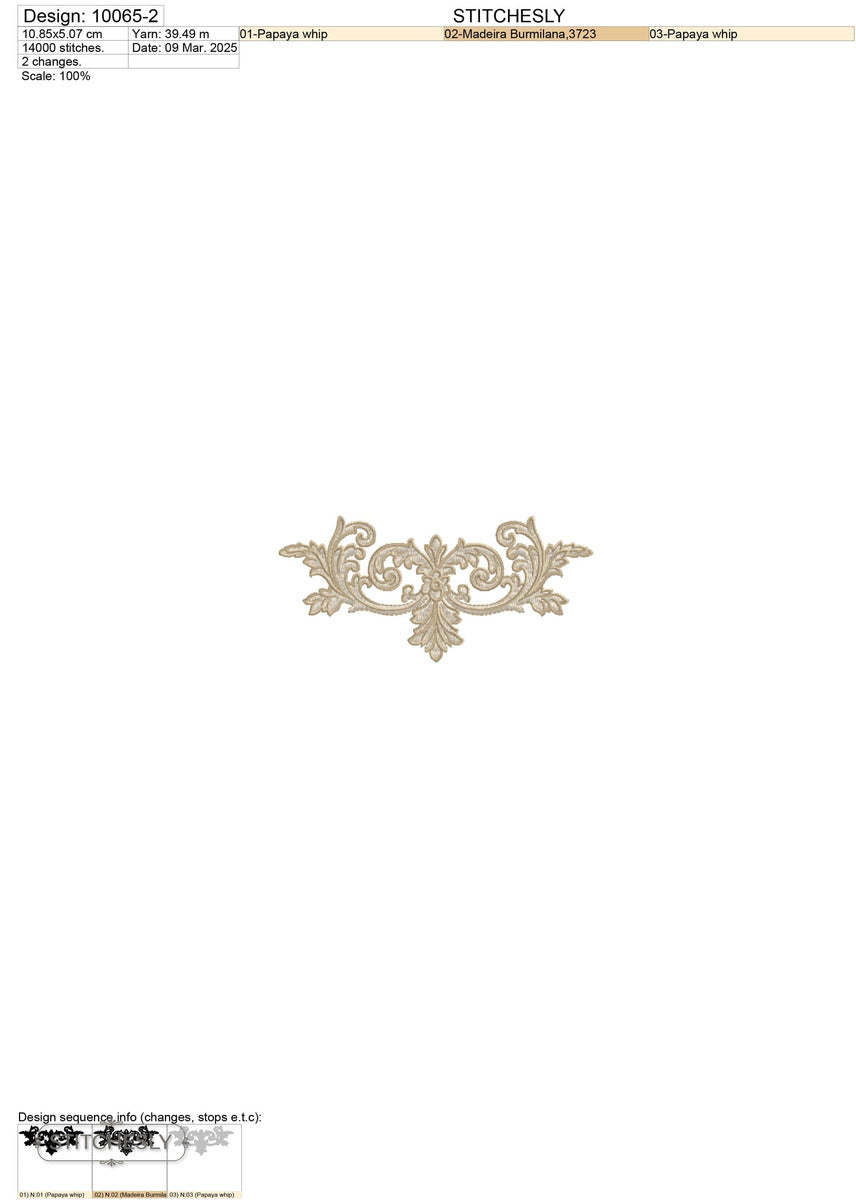 Detail view of Gold Floral Pillow Accent machine embroidery design