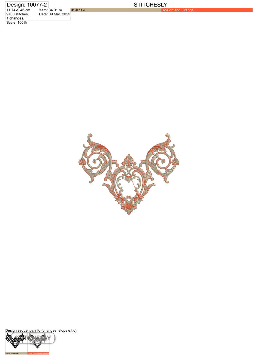 Detail view of Gold Ornamental Cushion machine embroidery design
