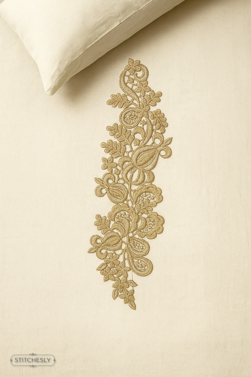 Detail view of Golden Lace Napkin Border machine embroidery design