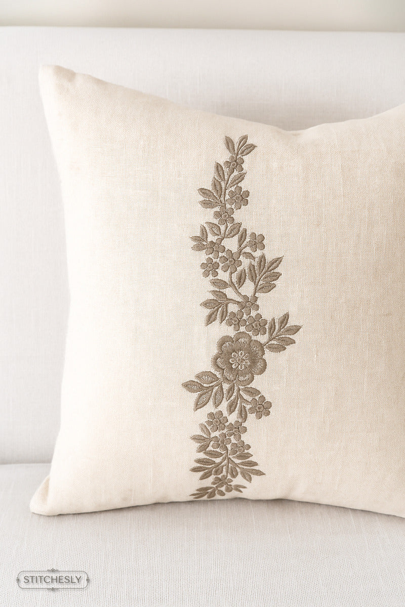 Detail view of Golden Rose Floral Border machine embroidery design
