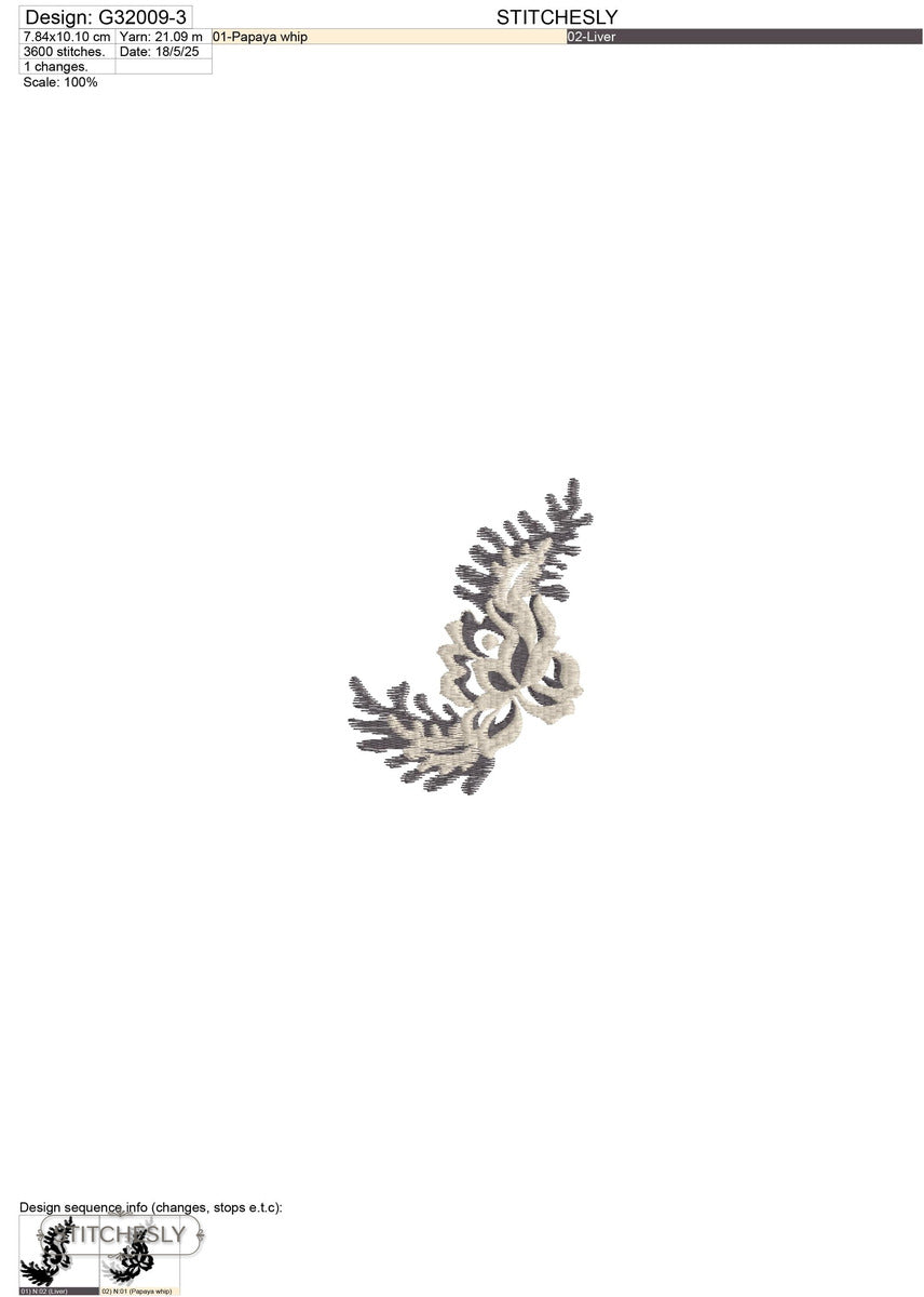 Detail view of Grey Lace Crown Accent machine embroidery design