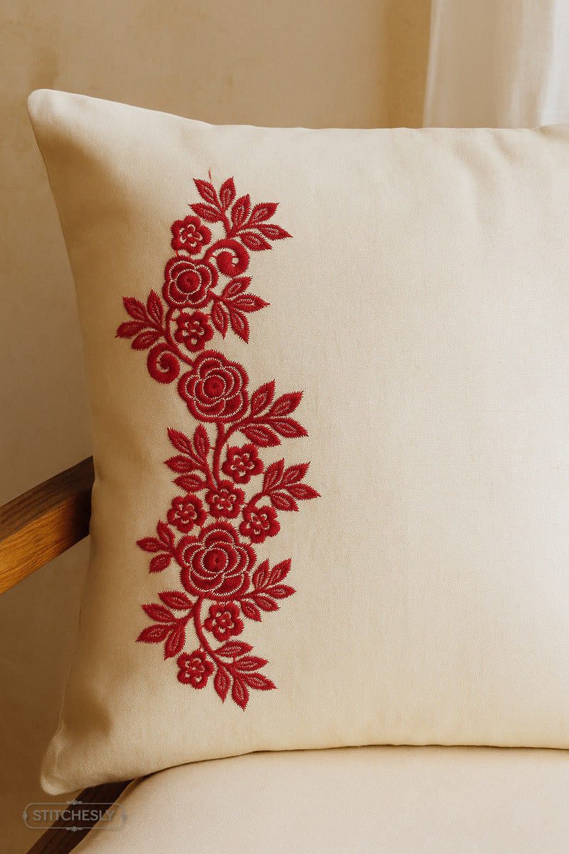 Detail view of Long Rose Leaf Border machine embroidery design