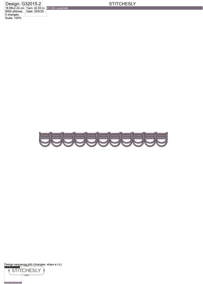 Detail view of Looped Ribbon Border machine embroidery design