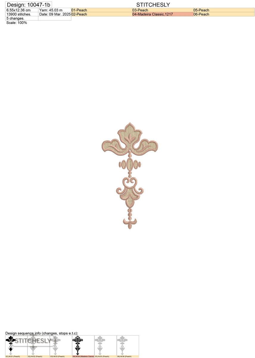 Detail view of Mini Gold Drop Ornament machine embroidery design