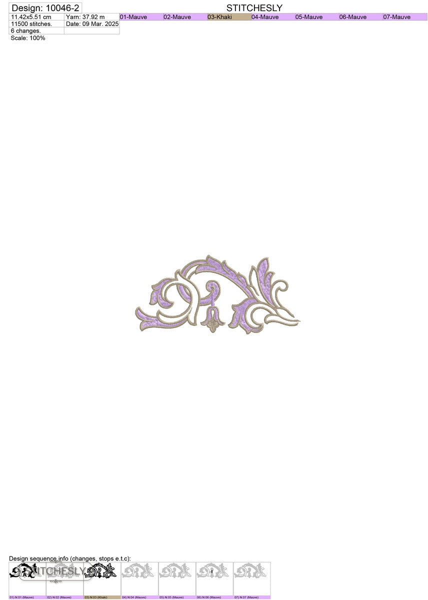 Detail view of Mini Gold Scroll Accent machine embroidery design