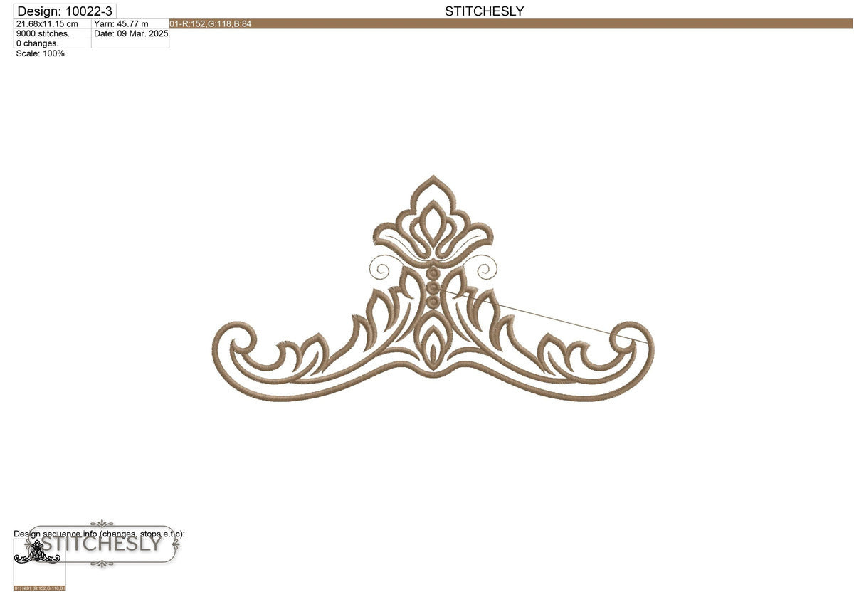 Detail view of Minimal Ornamental Scroll Border machine embroidery design