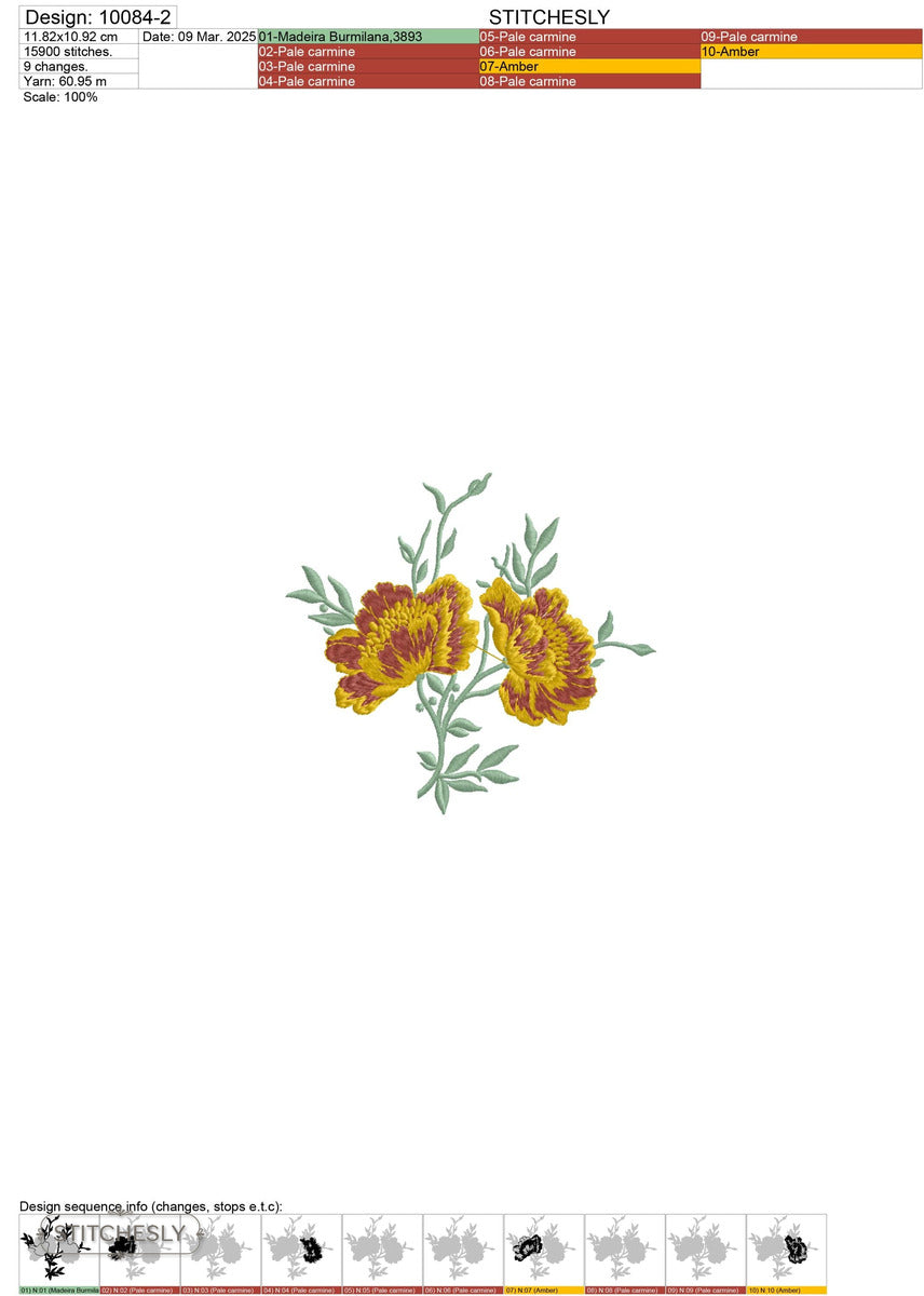 Detail view of Navy Mini Rose Motif machine embroidery design