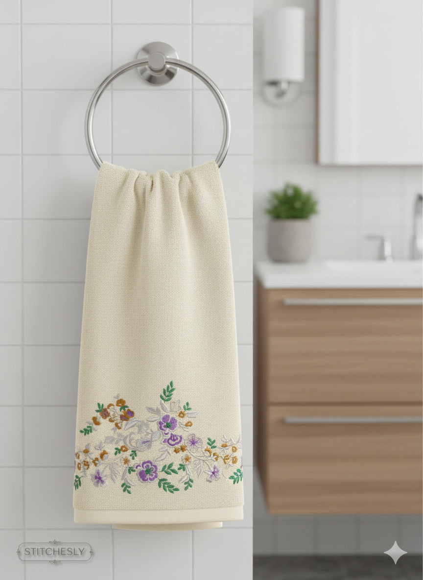 Detail view of Pastel Floral Cushion machine embroidery design