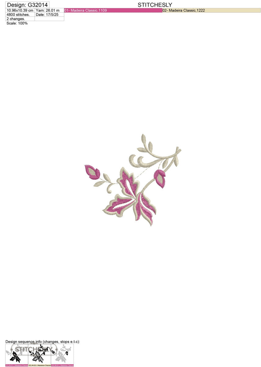 Detail view of Pink Rose Floral Corner machine embroidery design