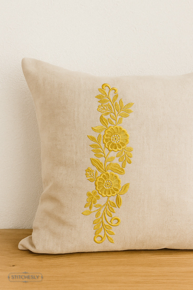 Detail view of Purple Rose Floral Border machine embroidery design
