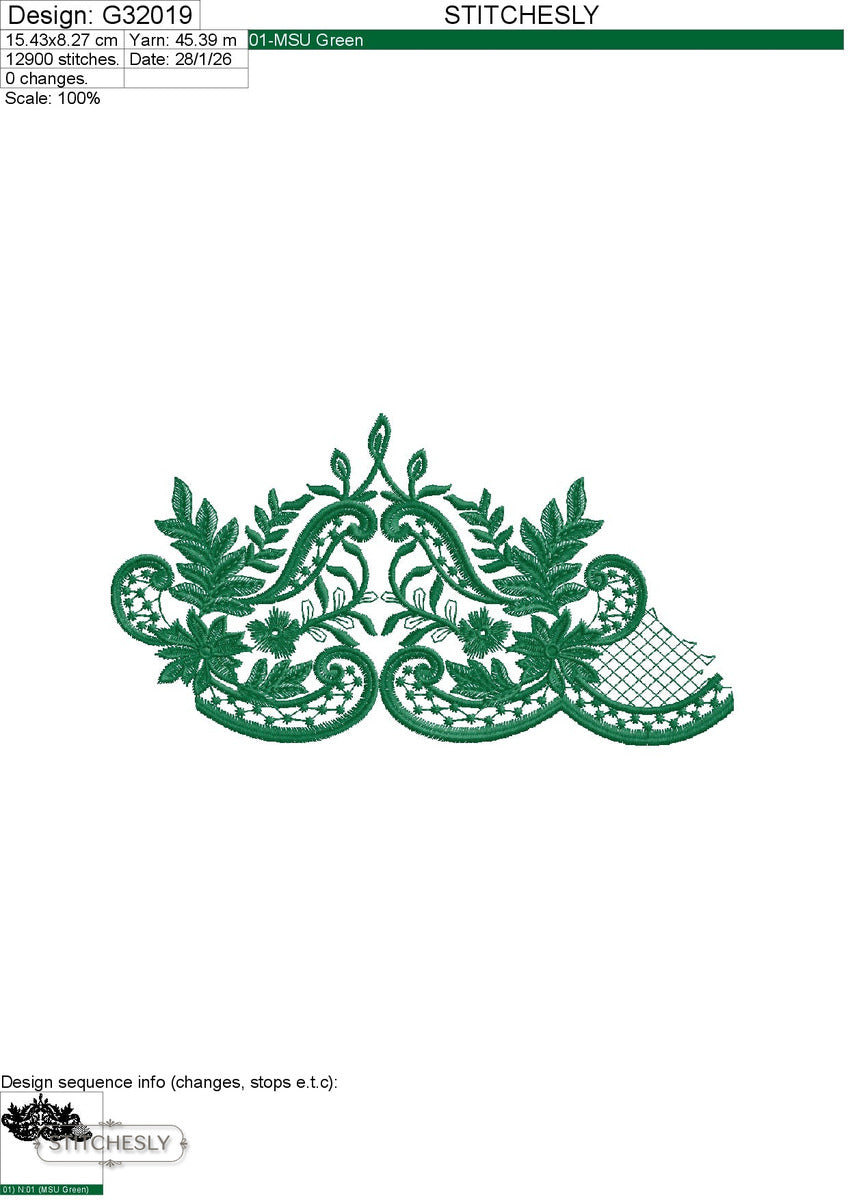 Detail view of Rose Leaf Scroll Border machine embroidery design