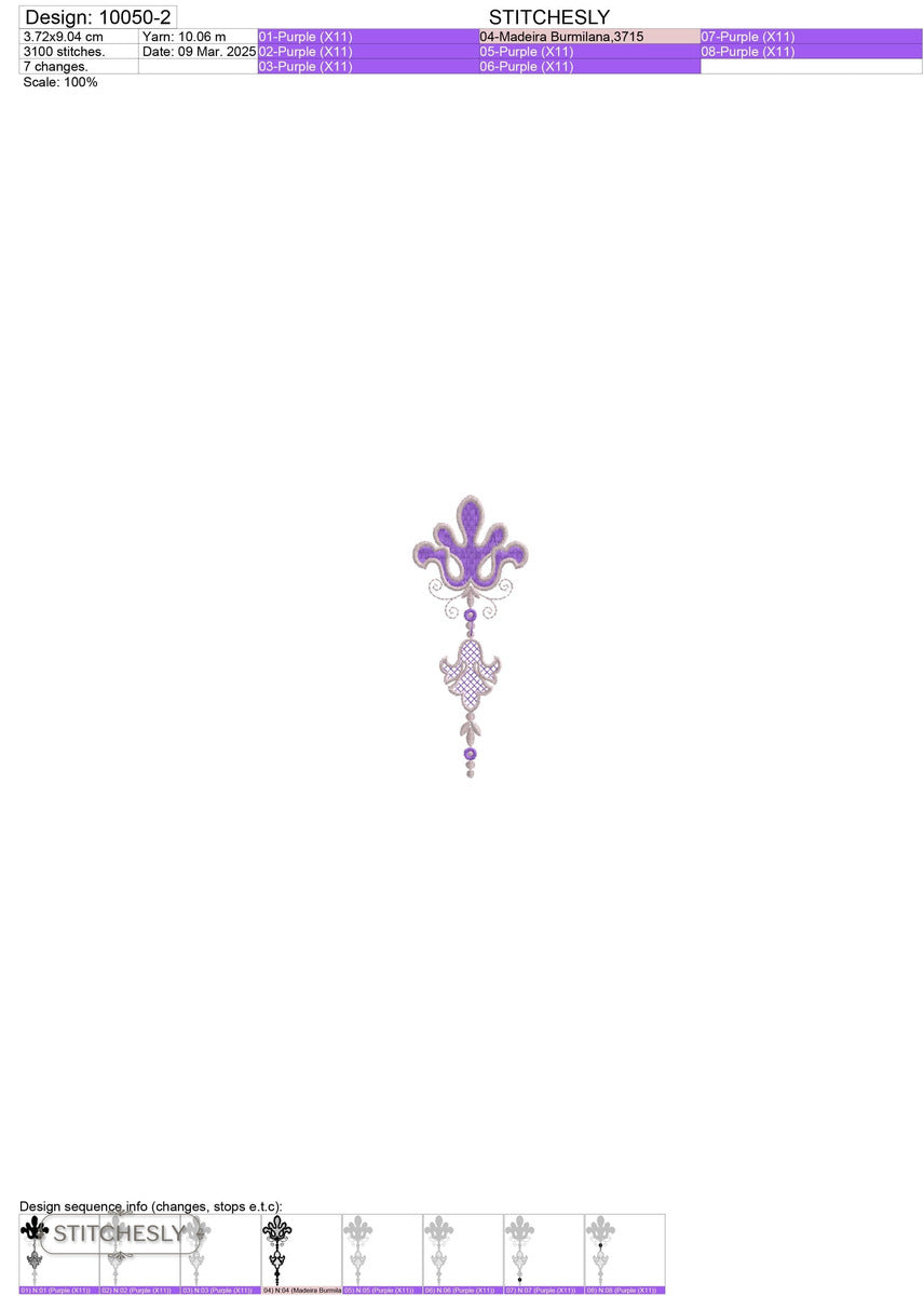 Detail view of Small Gold Hanging Ornament machine embroidery design