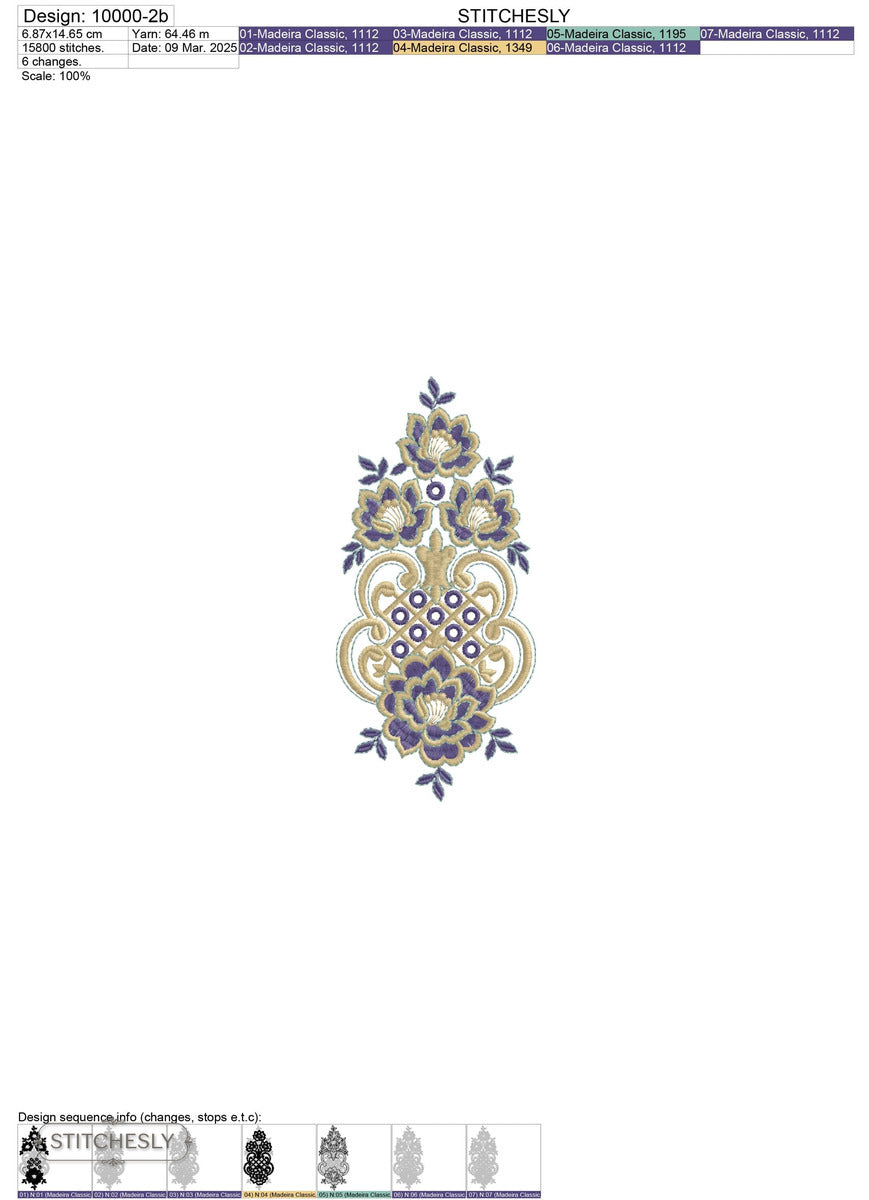 Detail view of Baroque Floral Medallion Panel machine embroidery design