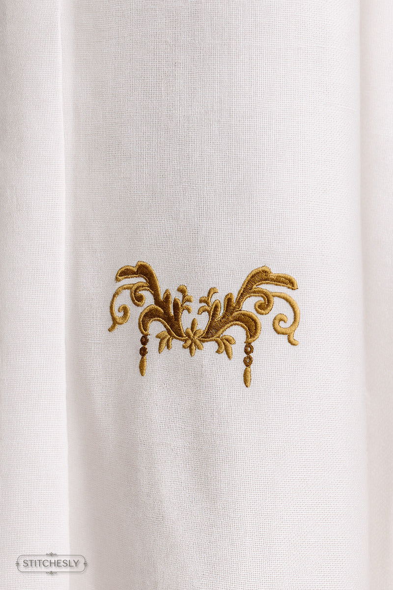 Detail view of Baroque Pillow Corner machine embroidery design
