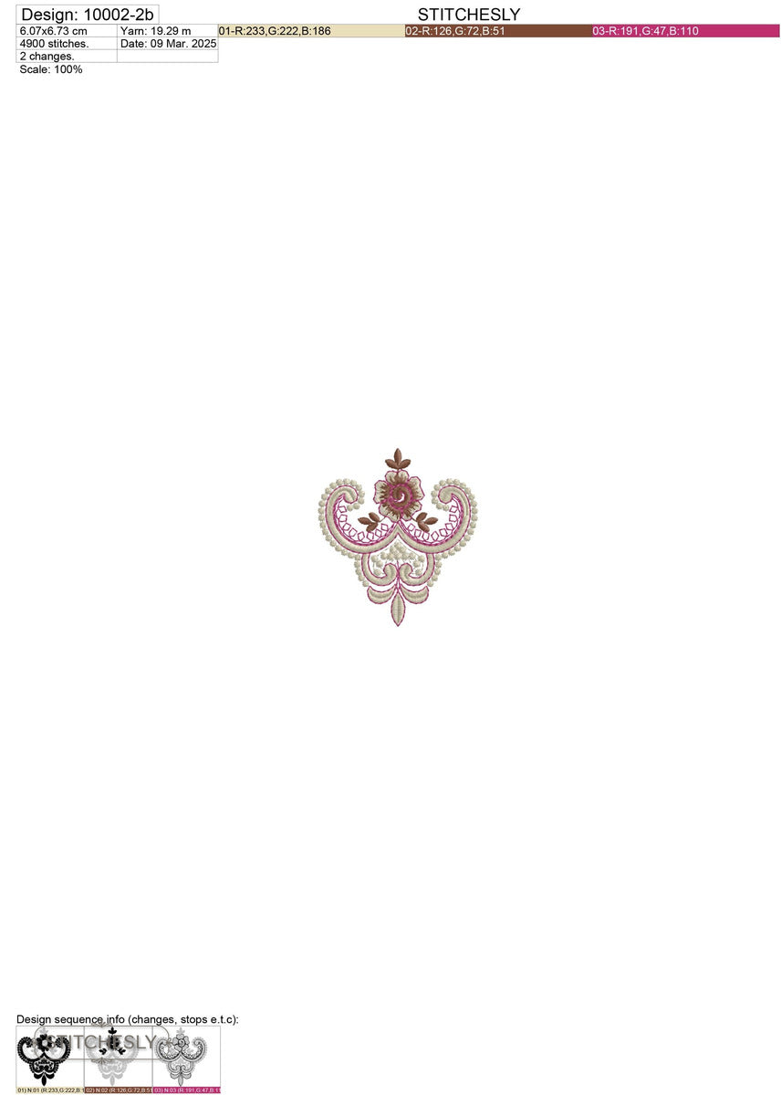 Detail view of Baroque Rose Drop Panel machine embroidery design